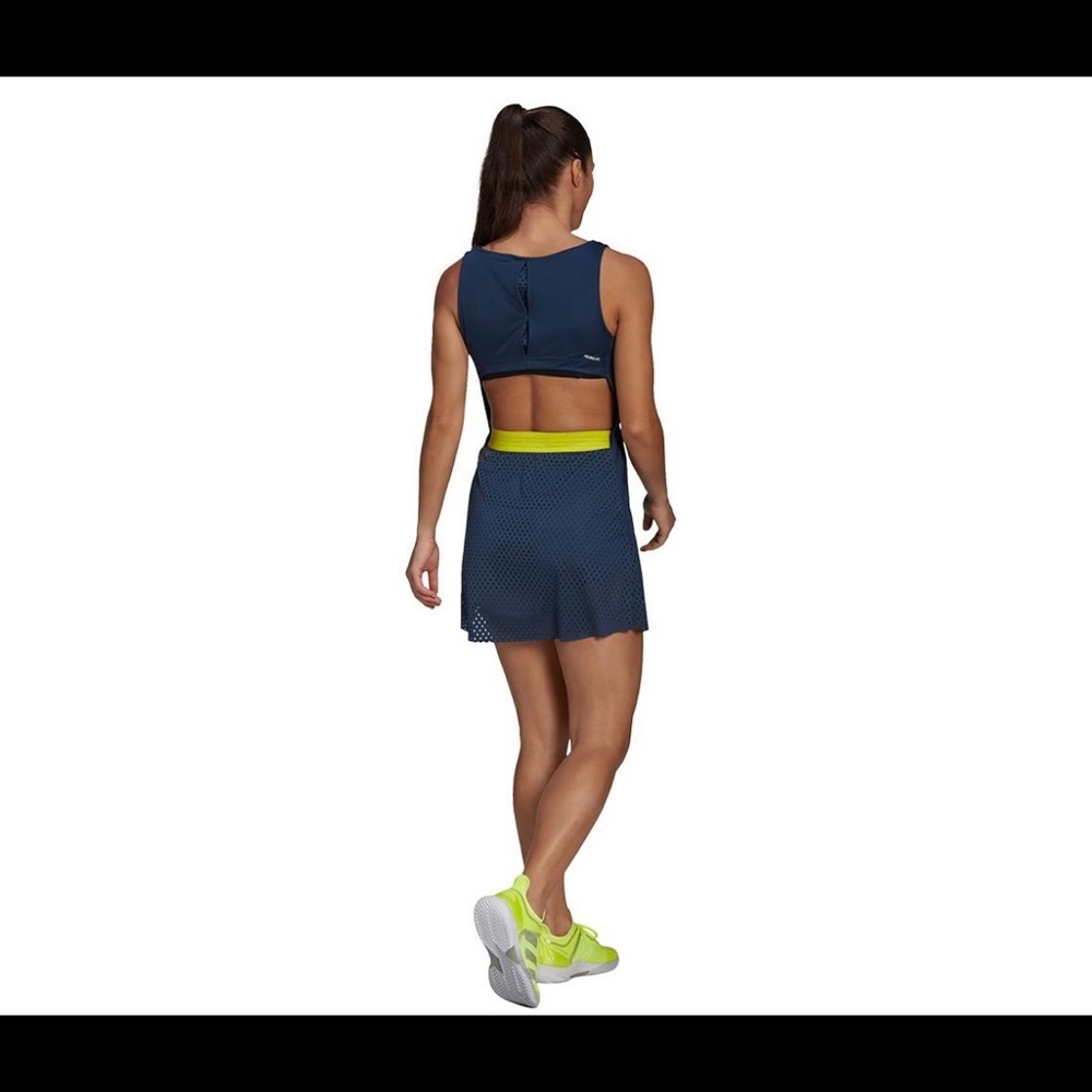 Adidas 🎾Women's Primeblue HEAT.RDY Tennis Dress Crew Navy and Acid Yellow NWT